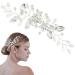 DonLeeving Bride Wedding Hair Vine Silver Bridal Flower Headband Leaf Hair Dress Pearl Hair Accessories for Women and Girls 15cm x4.5cm