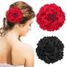PROUSKY Flower Hair Clip Large Fascinator Peony Hairpin Artificial Flower Brooch Hairpins Vintage Rose Red Hair Barrette Accessories for Women Girls Party Beach Wedding Red and Black