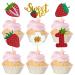 Mulukaya 24Pcs Glitter Strawberry Sweet One Cupcake Toppers Treat Cake Picks for Fruit Theme Berry First Birthday Party Decorations Supplies