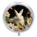 Pill Box Pill Case 3 Compartment Travel Pill Box White Rabbit and Lilies Printing Small Pill Box Portable Medicine Pill Case Pill Organizer for Purse & Pocket for Travel Handbag (Round)