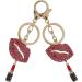 2Pcs Lips & Lipstick Sparkling Charm Keychain Set - Pink Cosmetic Bling Accessory - Buy Online on GoSupps.com