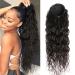 Drawstring Ponytail Water Wave Human Hair Clip in Hair Extension Curly Straight Natural Black 100% Brazilian Human Hair Ponytails Afro for Black Women Ponytail (16 Inches 105g) 16 Inch Water Wave Ponytail