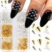 JERCLITY 1Box Gold and Silver Cone Nail Charms Alloy Mini Metal Rivet Nail Charms for Acrylic Nails Flat Base Punk Style Cone Nail Studs Cone Spike Nail Rivets for Women Nail Art
