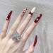 JUSTOTRY 24 Pcs Christmas Press on Nails Long Red French Fake Nails with Bow Patterns Cute Coffin Stick on Nails for Women Acrylic Ballerina False Nails with Glue for Nail Art RBS