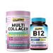 Multi Collagen Peptides Powder Type I II III V X Hydrolyzed Collagen Protein for Women and Men & Vitamin B12 Sublingual 5000 mcg Methylcobalamin 90 Fast Dissolve Mini Tablets