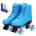Roller Skates for Women Men Cozy PU Leather High-top Roller Skates for Beginner Double-Row PU Wheels, Professional Indoor Outdoor Roller Skates with Shoes Bag 37 blue flash
