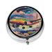 Cartoon Airliner Portable Metal Pill Box Round Mini 3-Compartment Plastic Insert hinged Fastening Design Suitable for Small Pills Must-Have for Travel