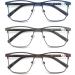MODFANS 3 Pack Men's Reading Glasses - Blue Light Filter Metal Frame Rectangle Style Stainless Steel - Grey Brown Blue +3.00 - Buy Online on GoSupps.com