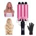 Coidak 3 Barrel Curling Iron, Waver Curling Iron Adjustable 25mm Hair Waver Curling Iron for Long or Short Hair Heat Up Quickly Last Long Waver Iron Wand for Women Pink