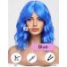 Wokestar Blue Bob Curly Wig 12 inch for Women - Short Synthetic Wavy Fringe Wig - Blue Color - Buy Online on GoSupps.com