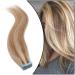 Elailite 20 pieces tape in extensions real hair tape extensions hair extension real hair extensions tape smooth 60cm 50g #12/613 golden brown & bleached blonde