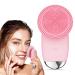 Facial Cleansing Brush Silicone Face Scrubber Rechargeable Waterproof Face Scrub Brush with 5 Strengths for Makeup Remover Deep Cleaning Exfoliating Skin Caring Gift for Women Pink