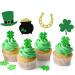 UXYOKM 24Pcs St Patricks Day Cupcake Toppers Glitter Clover Horseshoe Leprechaun Hat Cupcake Picks for Irish Festival Baby Shower Birthday Party Cake Decorations Supplies