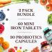 Vitalitown Probiotic + Iron Supplement Bundle | Probiotics 120 Billion (Item 1) & 65mg Iron Suplement (Item 2) | Gut Bone Muscle Blood Building Energy | Vegan | 30 Capsules & 60 Tablets - Buy Online on GoSupps.com
