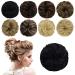 Yamel Human Hair Messy Bun Scrunchie Tousled Updo Hair Pieces Natural Black Chignon Hairpiece Wavy Curly Short Ponytail Extension Real Hair Bun