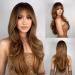 N NAYASA Light Brown Wigs for Women Brown Wig with Bangs 24  Ombre Brown Wig with Dark Roots Long Layered Wig Heat Resistant Synthetic Wig Natural Looking Wigs for Daily Party Use