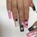 YoYoee Long Coffin False Nails Gradient Press on Nails Full Cover Fake Nails Acrylic Graffiti Nails Tips for Women and Girls 24PCS
