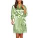 BESDEL Women's Satin Silk Bathrobe Oblique V-Neck Short Kimono Robe Bridesmaids Robe XXL Light Green