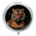 Round Pill Box with Tiger and Paws Print 3 Compartment Medicine Pill Case Print Pill Organizer Decorative Metal Portable Pill Box Pocket Pill Box Style-33
