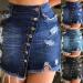 Sanahy Women's Dark Washed Denim Pencil Skirt XL Blue | Front Split | Button Front | Distressed Detailing - Buy Online on GoSupps.com