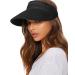 FURTALK Womens Sun Visor Hat Straw Sun Visors for Women Summer Packable Ponytail Beach Hats for Women Travel UPF 50+ A Black One Size