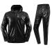 REEDBEEK Professional Anti-Rip Sauna Suit Weight Loss Sweat Suit with Hood Boxing MMA Training Gym Jacket Top and Pant Workout Full-Zip Suits for Men and Women Black XX-Large