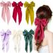 Silky Satin Hair Bows Ribbon Hair Barrettes Clip for Women Large Bow Hair Slides Metal Clips Big Barrette Long Tail Soft Solid Girls Womens Barrettes 90's Hair Accessories 6 PCS Multicolor Assorted Color-1
