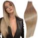 RUNATURE Tape in Human Hair Extensions Blonde Ombre Brown Tape in Hair Extensions Ombre Human Hair Tape in Extensions Blonde Straight 16 Inch 50 Gram 16 Inch 1-Tape #10/14