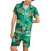 FORUU Men's Satin Pajama Set 2022 Summer Print Short Sleeve Hawaii Shirt and Shorts Set Imitation Silk Color Ding Home Suit Small #01green