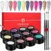 Saviland Builder Nail Gel Kit - 12 Colors Nail Extension Gel Kit Nail Strengthen Manicure Set with Nail Forms 3Pcs Nail Brush for Nails DIY Nail Art Supplies B-Sequins Series