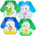 Vicloon Bibs with Sleeves 4 Pcs Baby Waterproof Weaning Toddler Bib Long Sleeve Bib Unisex Feeding Bibs Apron for Infant Toddler 6 Months to 3 Years Old blue/green