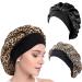 AliLeader Hair Bonnet for Sleeping 2Pcs Silk Hair Wrap for Sleeping Soft Satin Bonnet Sleep Cap for Curly Hair Elastic Band Bonnet for Curly Hair Silk Bonnet for Sleeping (Black+Leopard) Leopard+Black