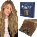 FSHINE hair extension real hair clip 55cm 22 inches 120g 7pcs balayage chocolate brown up to dirty blonde hair extensions clip in real hair remy clip in eechhair extensions #ba10/14 3.8 clip #ba10/14 55cm