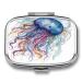 Pill Box Watercolor Jellyfish Print 2 Compartment Medicine Pill Case Pill Organizer Decorative Metal Portable Pill Box for Pocket Or Purse