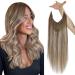 Easyouth Wire Hair Extensions Human Hair Balayage Brown Fish Line Hair Extensions Ombre Brown to Blonde Invisible Wire Hair Extensions Remy Real 16 Inch 80g 16 Inch 1-Wire #6/60/6