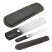 GERMANIKURE Black Glass Nail File & Pedicure Bar Set in Leather Cases - Ethically Made in Czech Republic - Professional Manicure & Pedicure Kit for Fingernail Care Foot Callous & Dry Skin Removal