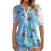 Women's Comfortable Lace Middle Long Sleeve Button Up V-Neck Hide Belly Tops Loose Bohemian Tunic Sexy Shirt Women's T-Shirt With Print Sports Shirt Women's Wide XL Blue