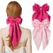 2Pcs Big Hair bow Hair Bows for Women Bow Hair Clip Elegant Solid Color French Barrette Bows For Hair With Long Silky Satin Hair Barrettes Accessories Bow Hair Clips for Women Girls(Pink+ Hot-pink)