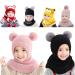 Baby Balaclava Kids Winter Warm Hat Scarf Warm Knitted Hood Hat with Double Pom Pom Design Beanie Caps for Baby Girls Boys Cute Small Bear Winter Hat D-B One Size