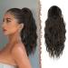 Feshfen ponytail hair part with cord strain long waves braid extension hair extensions synthetics wavy hair extension clip in ponytail for women 45 cm black brown
