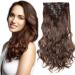 SEGO Clip in Extensions Hair Extension Hairpiece 8 Wefts like Real Hair Wavy Medium Brown-1 17"(43cm)