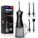 COSLUS Water Dental Flosser Portable Oral Irrigator 300ML 4 Modes Rechargeable Tooth Flosser for Teeth Braces Waterproof Irrigation Cleaner with 4 Jet Tips for Travel Home Cleaning (Black Grey)