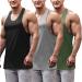 COOFANDY Men's 3 Pack Tank Tops Gym Workout Shirt Y-Back Sleeveless Muscle Fitness Bodybuilding Tank Shirts Black/Green/Medium Grey Large
