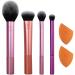 Real Techniques Everyday Essentials Makeup Brush Set with 2 Sponge Blenders, Multiuse Brushes, For Eyeshadow, Foundation, Blush, Highlighter, and Concealer, 6 Piece Makeup Brush Set