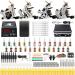 Solong Tattoo Complete Starter Beginner Tattoo Kit 4 Pro Machine Guns 28 Inks Power Supply Foot Pedal Needles Grips Tips TK459 711 Piece Set