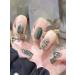 24pcs Watercolor Green Oval Press on Nails Watercolor Fake Nail Oval Coffin Green Nails Press on Nails Coffin Shape Nails - Buy Online on GoSupps.com
