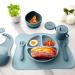 8 Pack Silicone Baby Feeding Set - Divided Plate, Bibs, Suction Bowl, Placemat, Spoon, Fork, Cup with Straw - Toddler Tableware Set (Dusty Blue) - Buy Online on GoSupps.com