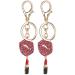 2Pcs Lips & Lipstick Sparkling Charm Keychain Pendant Key& Clasp Cosmetic Bling Accessory for Keys Purse Bags Pink