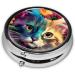 Colorful Flower Cat Portable Metal Pill Box | Round Mini 3-Compartment | Travel Essential for Small Pills - Buy Online on GoSupps.com