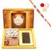 Ghasitaram Gifts Rakhi Gifts for Brothers Rakhi Sweets - Big Box of Happy Rakhi Chocolate Almonds and Kaju Katli with Pearl Beads Rakhi Big Box of Chocolate Almonds Kaju Katli with Rakhi